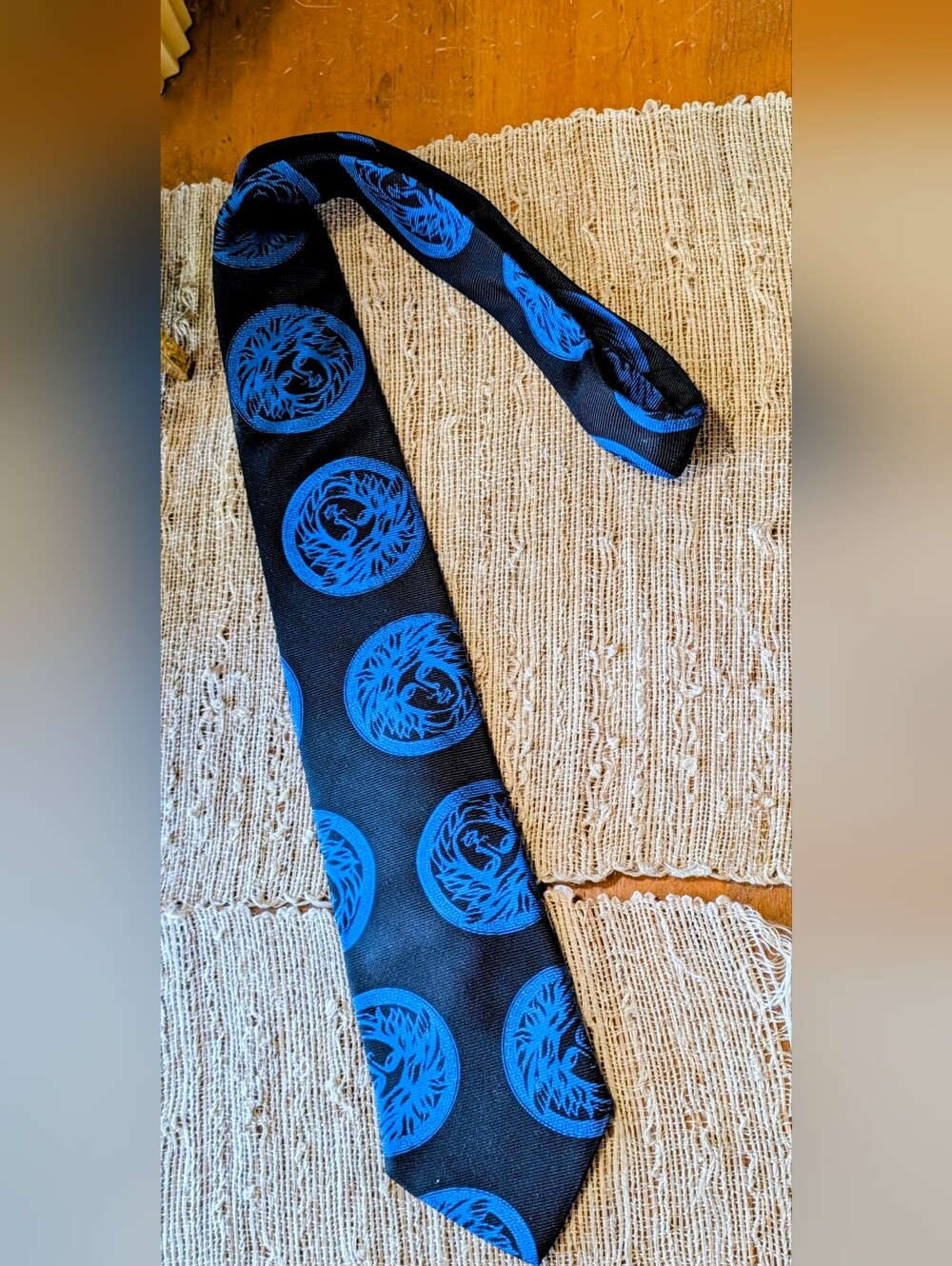 Gianni Versace Necktie Medusa Medallion Black Blue Greek Key Rare Designer EUC